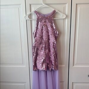 Lavender Sequin Embellished Romper with chiffon train - kids size 8.